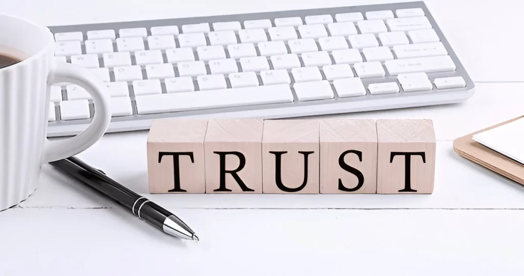 Infographic detailing the different types of trust services offered by CNB Amanah, including Cash Trusts, Insurance Trusts, and Property Trusts.